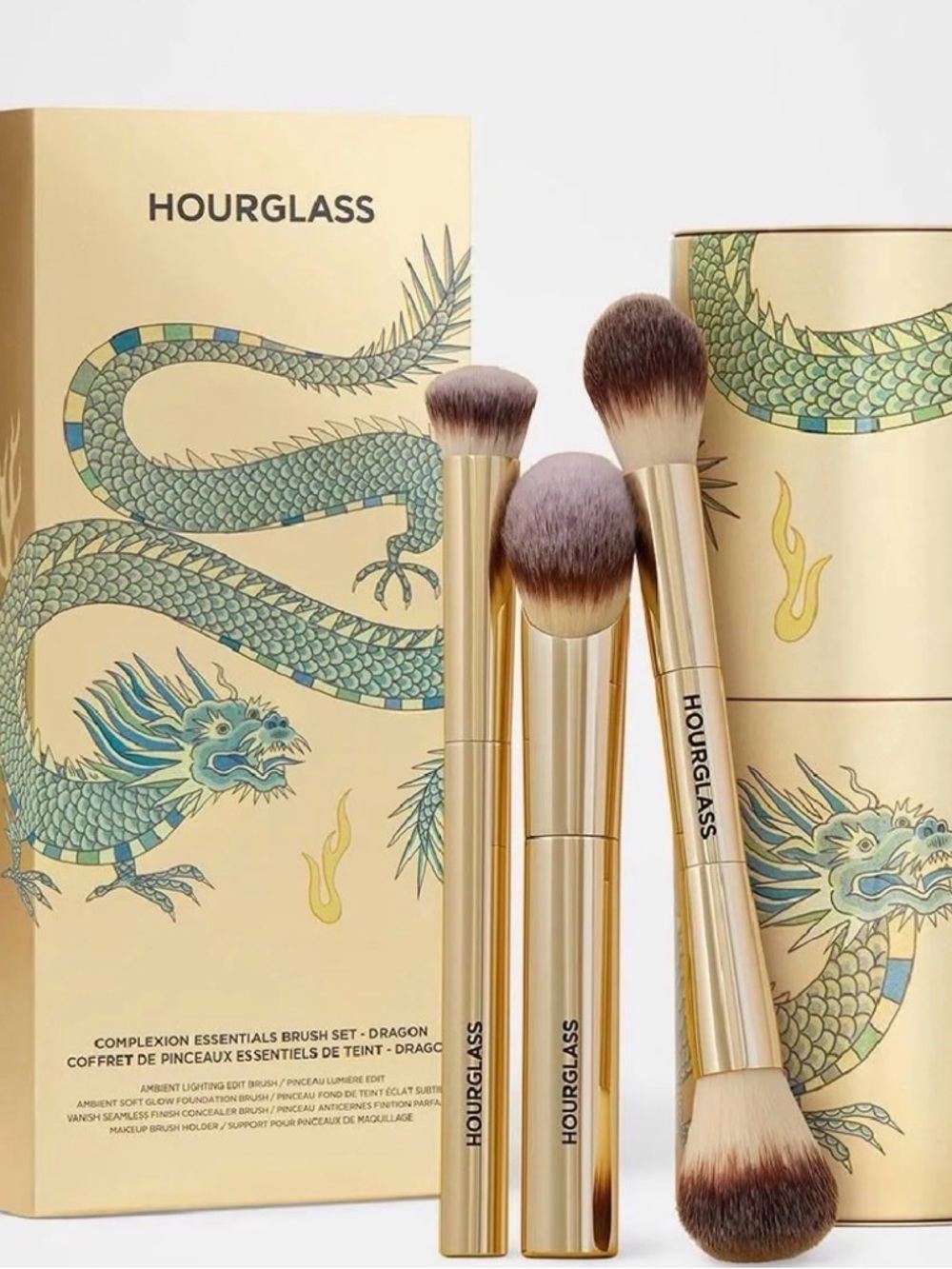Hourglass Dragon Edition Makeup Brush Set in Metallic Gold and Teal Accents